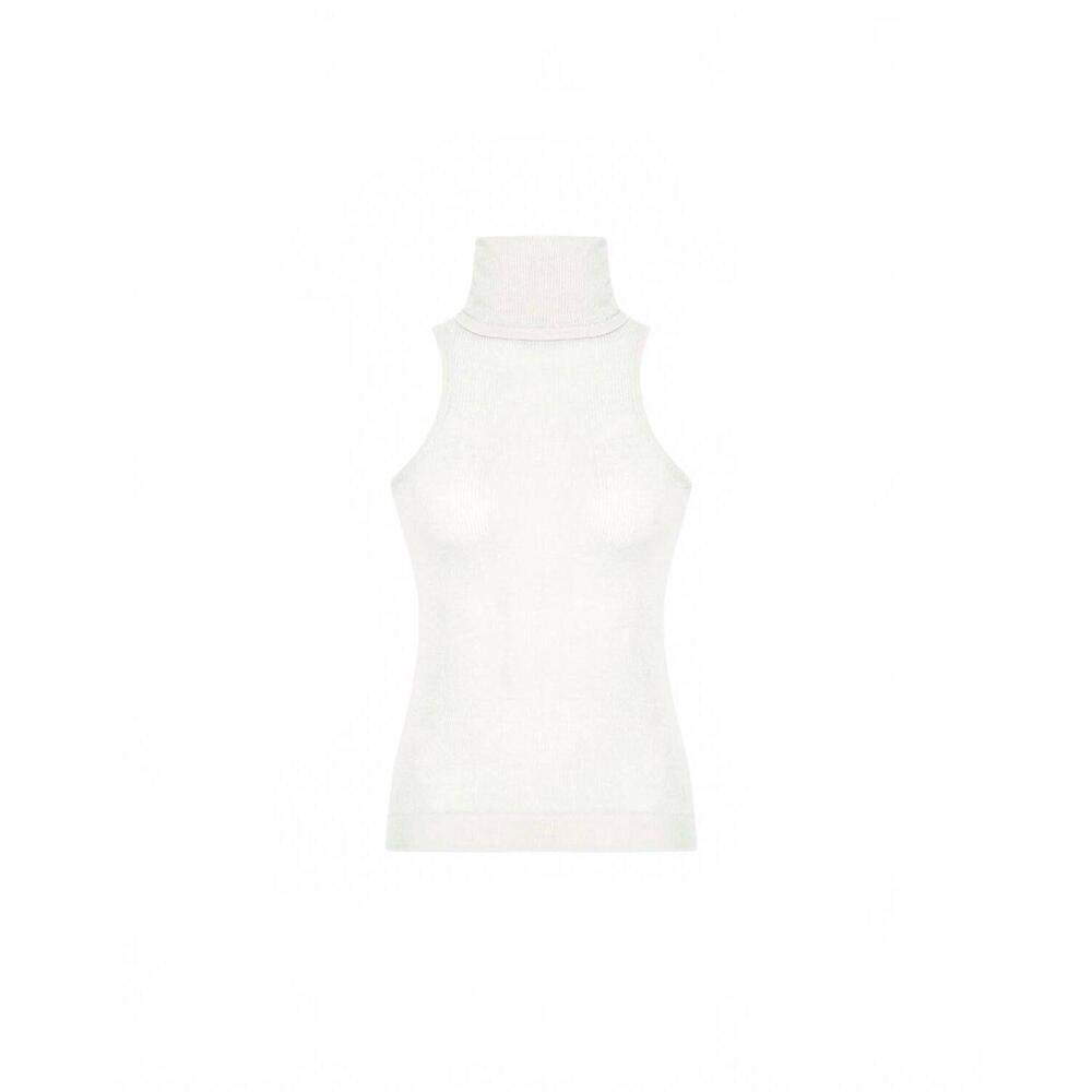 NEW THEO THE LABEL women's nomia sheer knit sleeveless turtleneck top in ivory